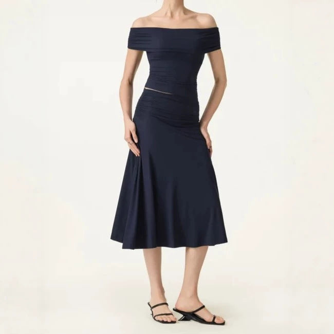Off-Shoulder Slim Fit Dress Set with Built-in Padding