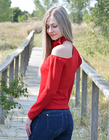 Charming Cold Shoulder Halter Blouse