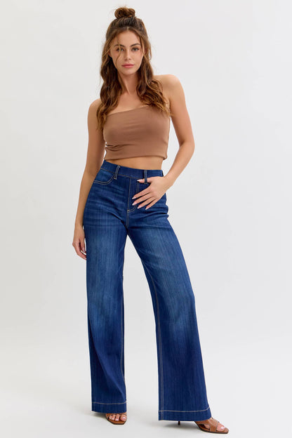 Renae High Rise Pull-On Wide Leg Denim