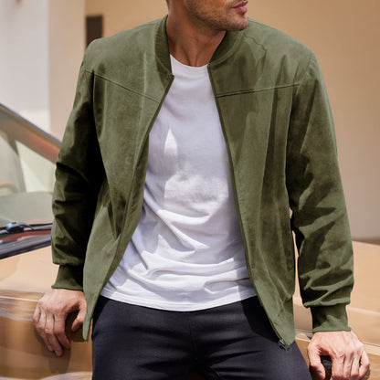 Mens Suede Stand Collar Bomber Jacket