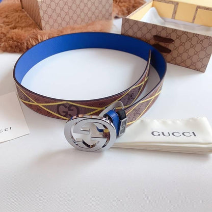 GUCCI Embellished coated-canvas and leather belt &