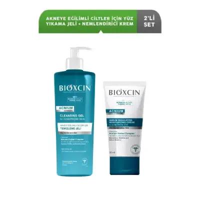 Bioxcin Acne Prone Skin Care Set - Sebum Balancing Cleansing Gel &amp; Moisturizing Cream for Oily Skin