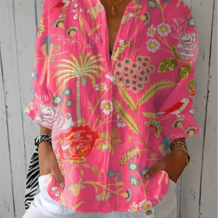 Floral Print Long Sleeve Womens Lapel Cardigan Shirt