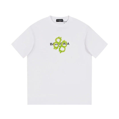 Balenciaga White &amp; Green T-Shirt Without Collar