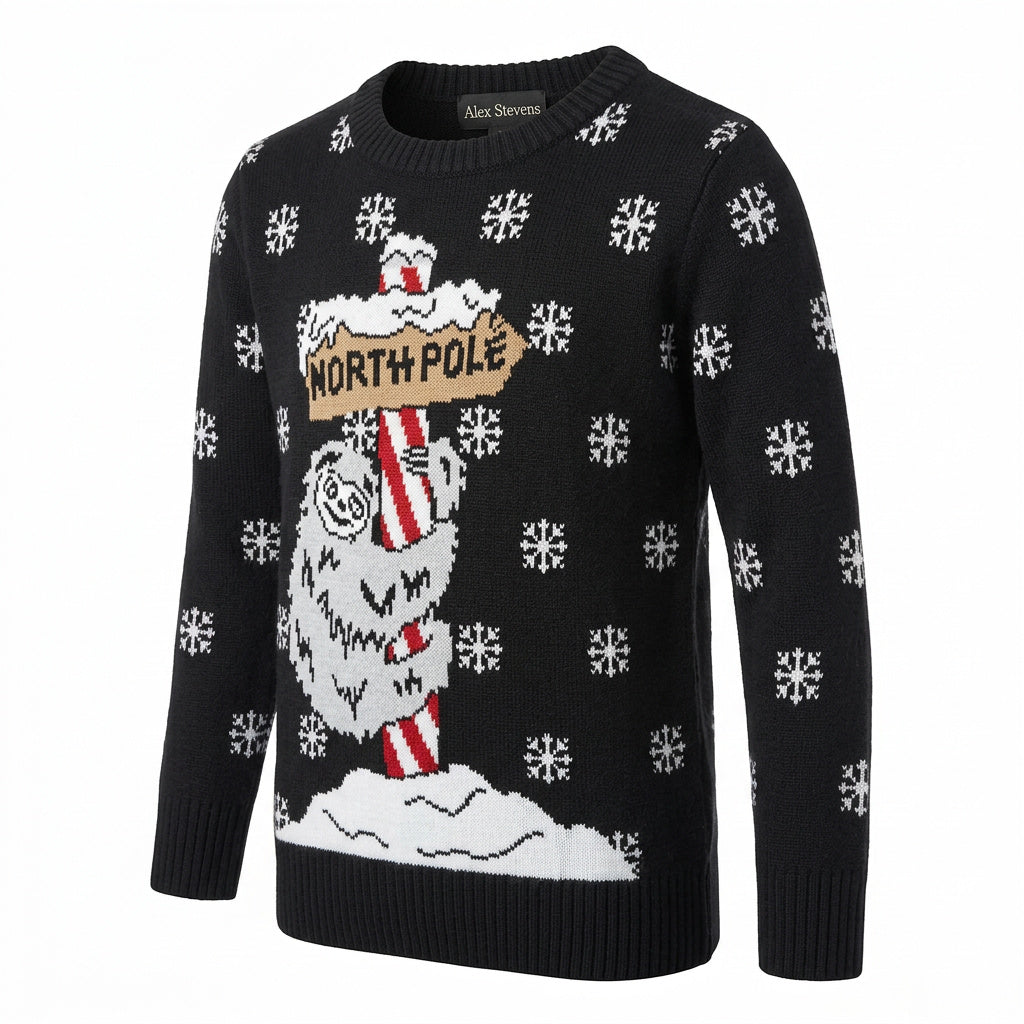 Alex Stevens Little Boys’ Sloth Pole Sweater, Black Combo, Size 4