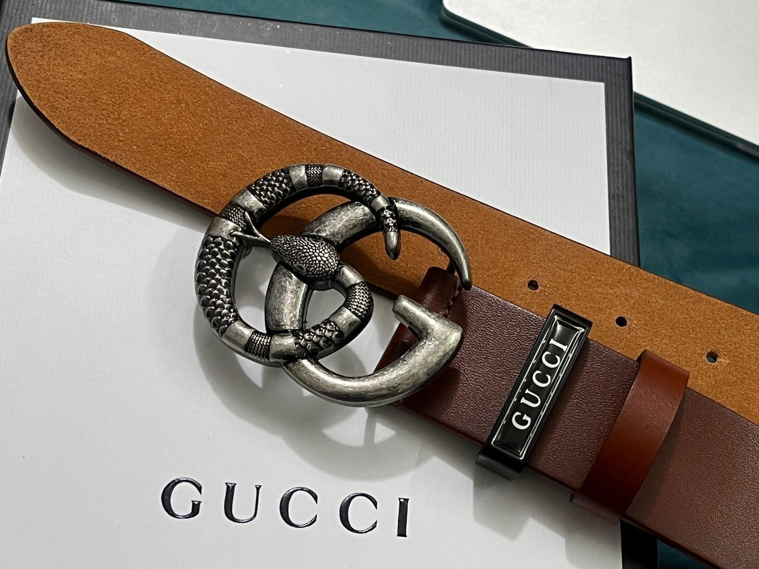 GUCCI Embellished coated-canvas and leather belt &