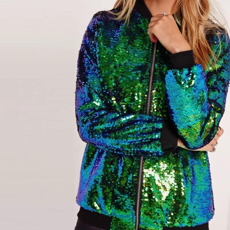 Casual Women Autumn Sequined Jacket plus Size Loose Varsity Jacket Jacket Women Clothing by Wanita Store
