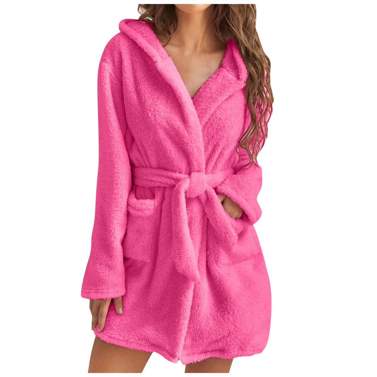 Plush Hooded Fleece Bathrobe for Home