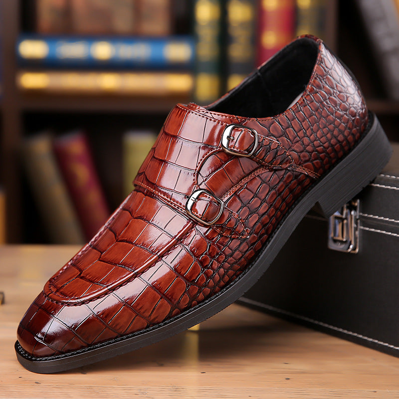Mens Business Leather Shoes with Metal Buckle