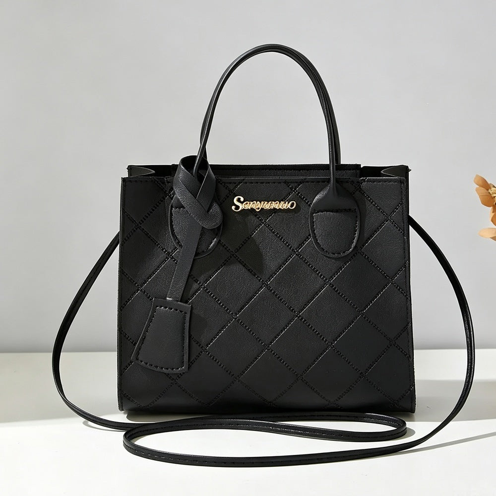 Embroidered Quilted Plaid Handbag