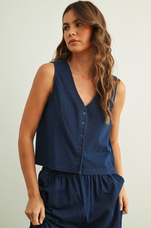 Dye And Wash Knitted Top: Indigo