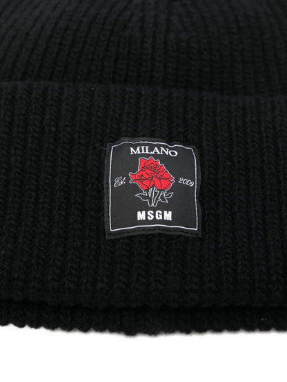 MSGM Ribbed Beanie with Rose Patch