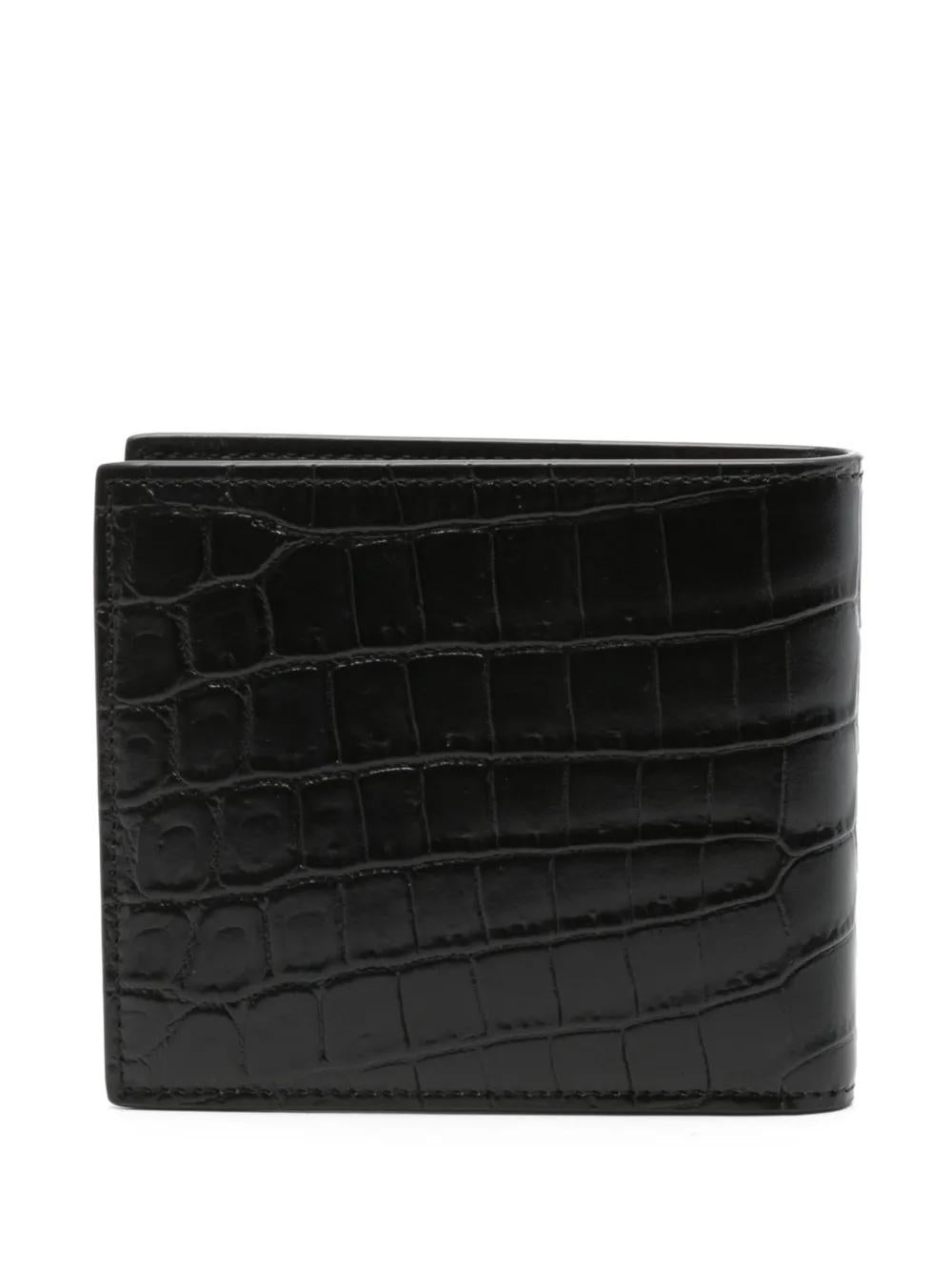 SAINT LAURENT Mini Leather Wallet with Crocodile Embossed Detail