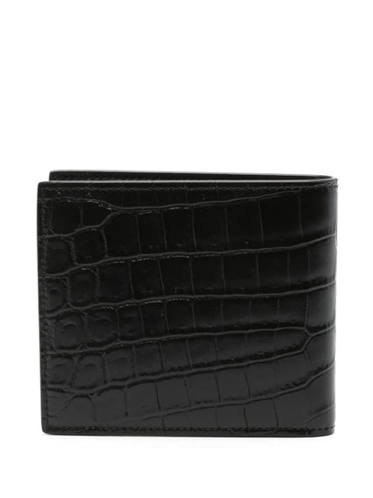 SAINT LAURENT Mini Leather Wallet with Crocodile Embossed Detail
