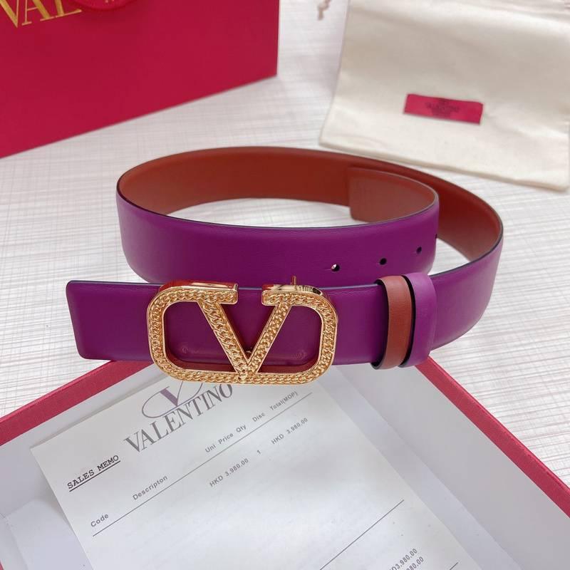Valentino V logo Hammered Buckle Reversible Wide Signature Belt &