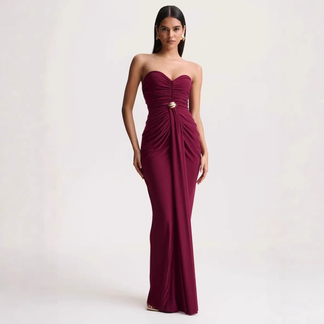 Elegant Ruched Backless Long Dress