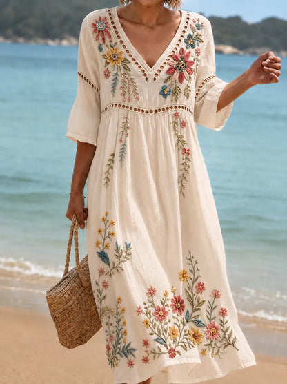 Women Summer Bohemian Lantern Sleeve Long Dress