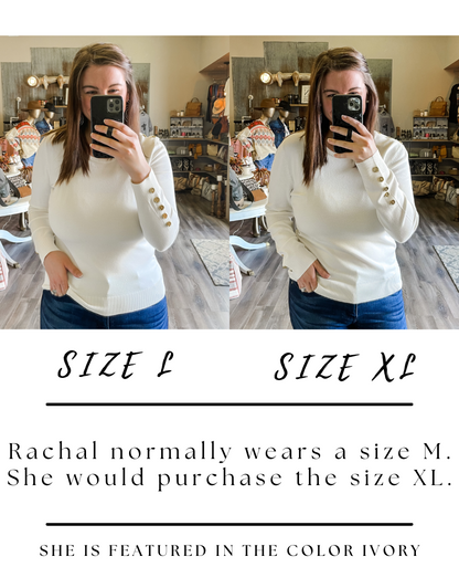 Button Shoulder &amp; Sleeve Sweater - Mustard