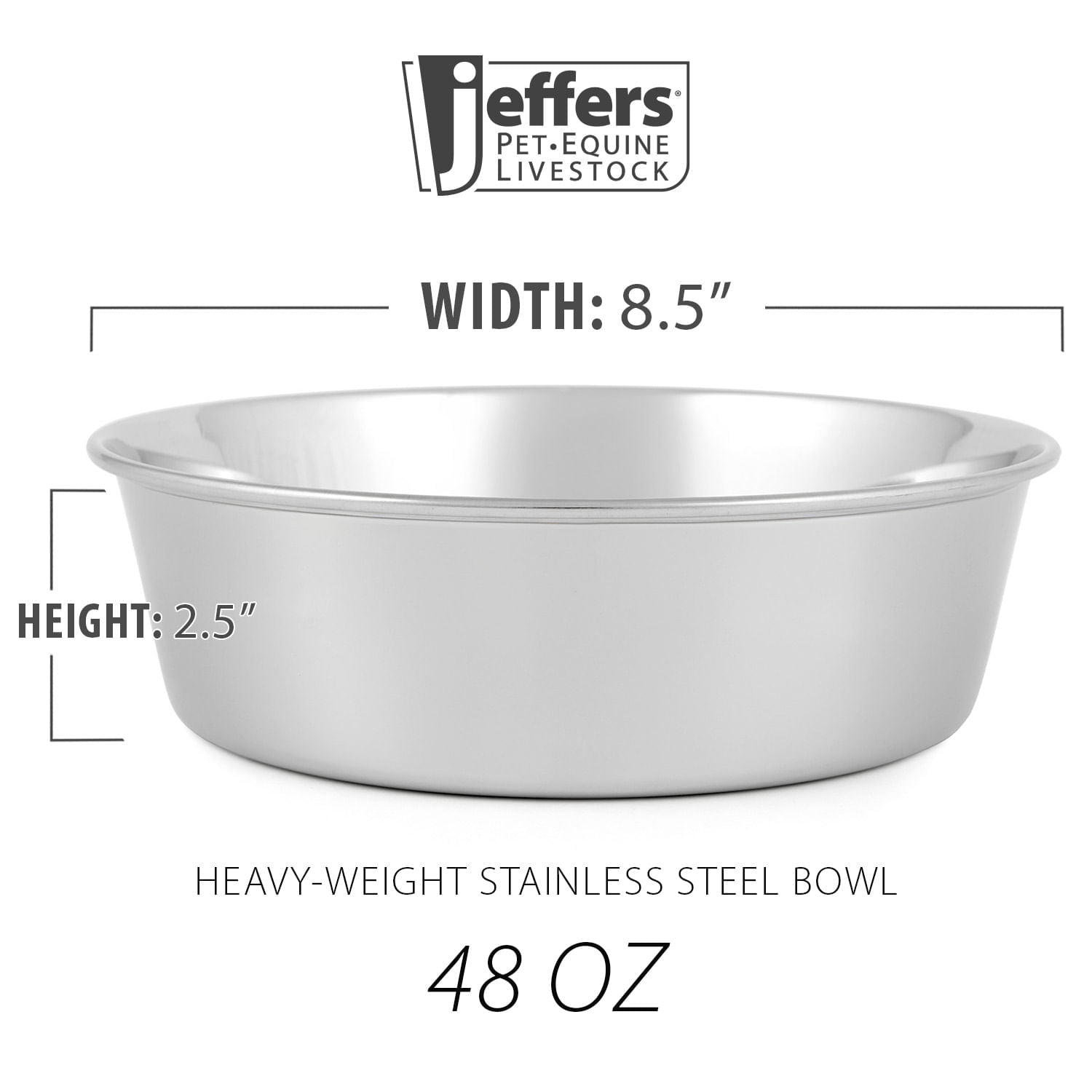 Jeffers Heavy Weight Stainless Steel Pet Bowls – Durable Pet Food &amp; Water Dish, Chew-Resistant, Dishwasher Safe
