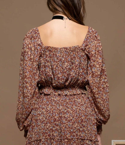 Lennox Floral Square Neck Crop Top - Burgundy