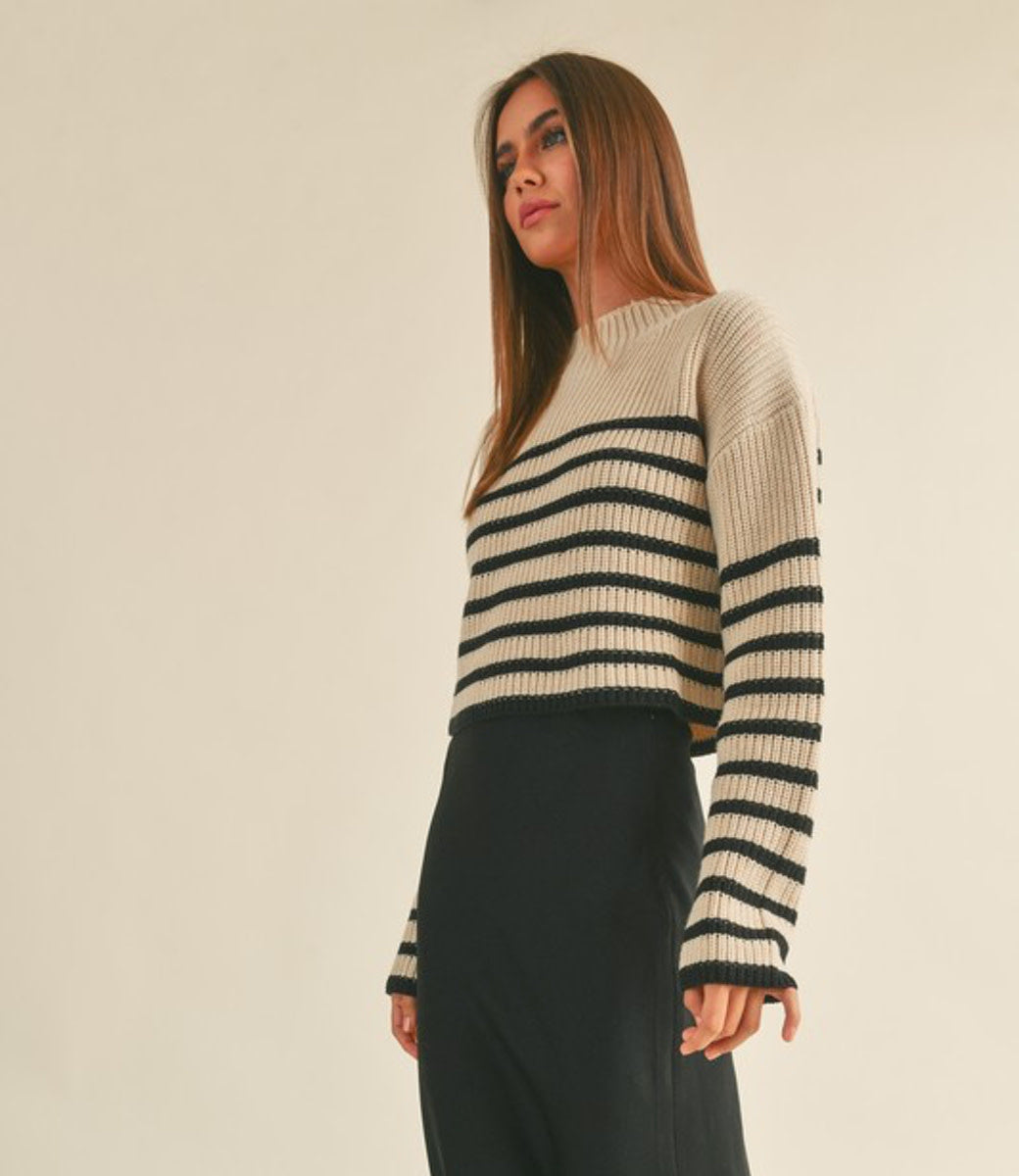 Striped Pattern Sweater - Mocha/Black