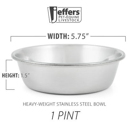 Jeffers Heavy Weight Stainless Steel Pet Bowls – Durable Pet Food &amp; Water Dish, Chew-Resistant, Dishwasher Safe
