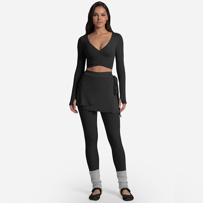 Long Sleeve Yoga Set Front Tie Fitness Wear