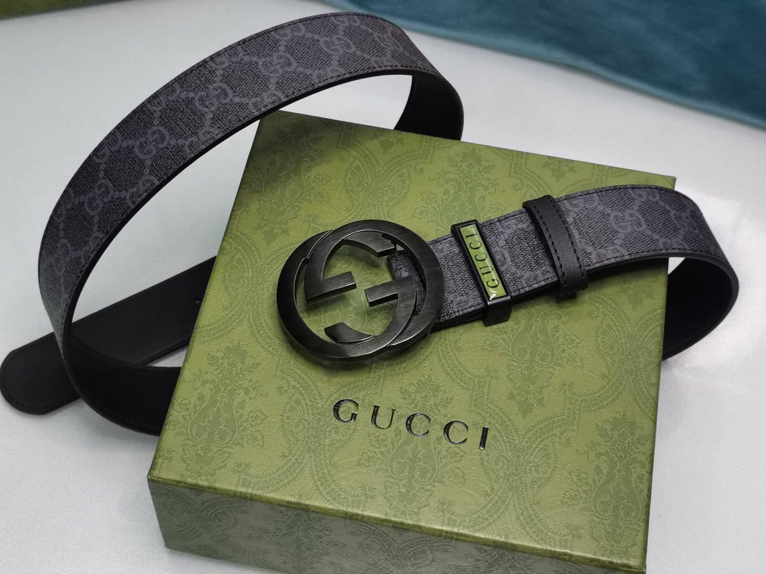 GUCCI Embellished coated-canvas and leather belt