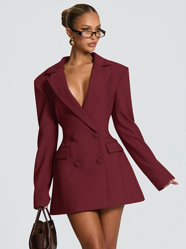 Womens Elegant Lapel Slim Fit Dress