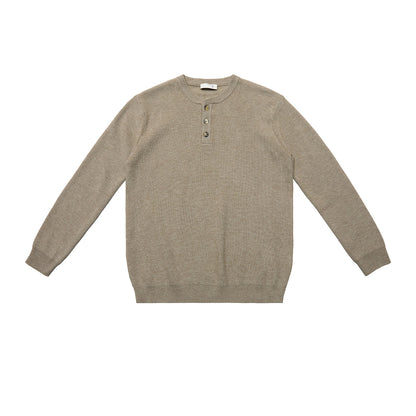 Ribbed Henley Collar Knit Sweater