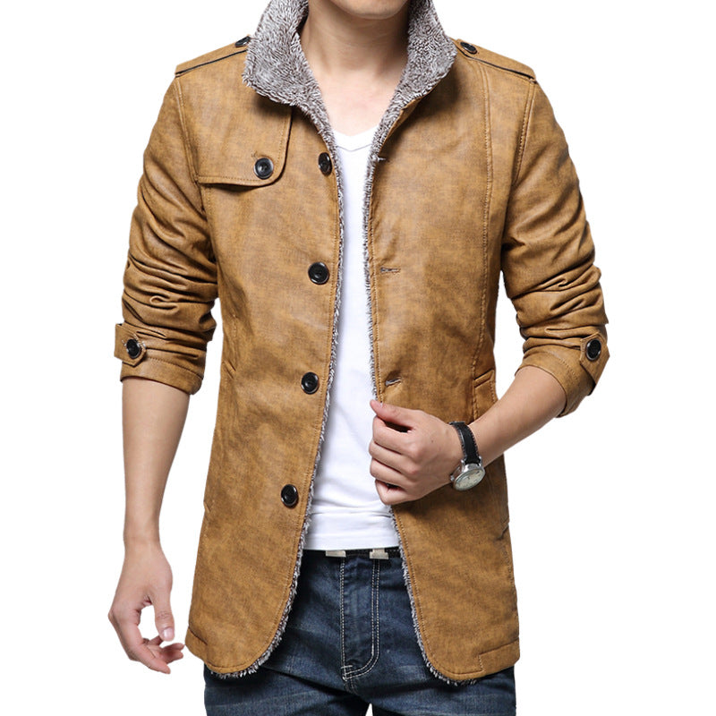 Mens PU Leather Jacket Winter Coat