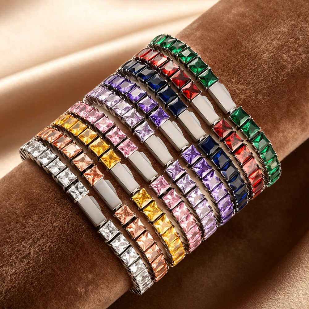 Stainless Steel Tennis Chain Bracelet Square Zircon Light Luxury Jewelry