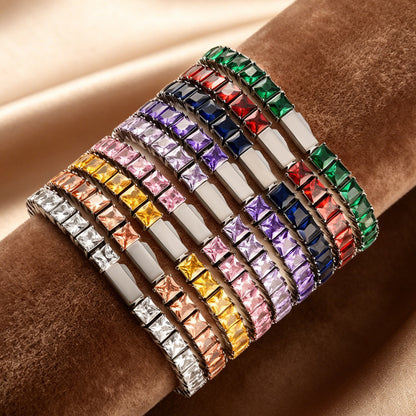Stainless Steel Tennis Chain Bracelet Square Zircon Light Luxury Jewelry