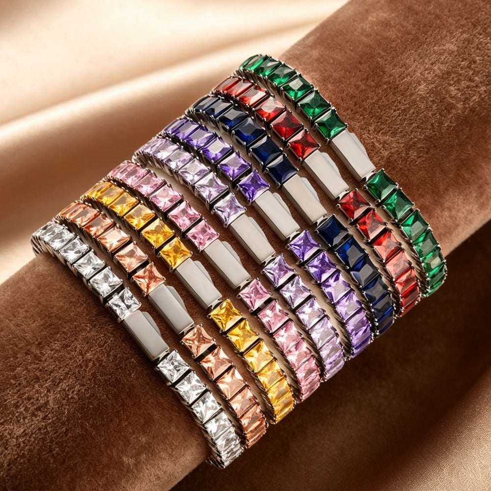 Stainless Steel Tennis Chain Bracelet Square Zircon Light Luxury Jewelry