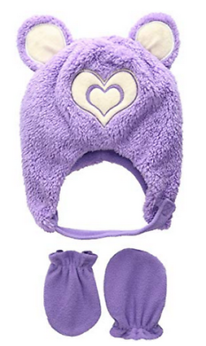 Wippette Toddler Girls Sherpa Heart Critter Hat Mitten Set, Purple