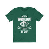 The Real Workout unisex soft cotton t-shirt with vinyl print, retail fit, made in USA