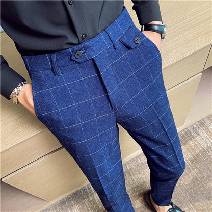 Korean Style British Classic Checkered Elegant Slim Fit Men&