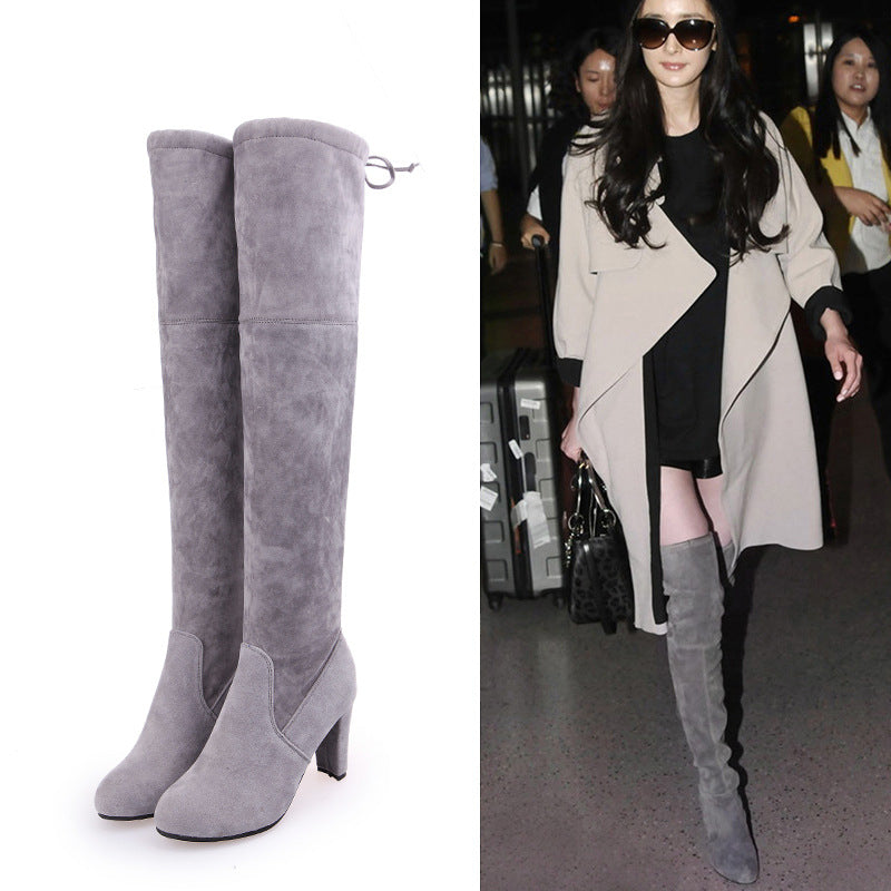 Above-knee boots with high heels