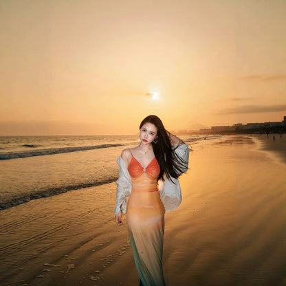 Patchwork Beach Dress with Slimming Long Design