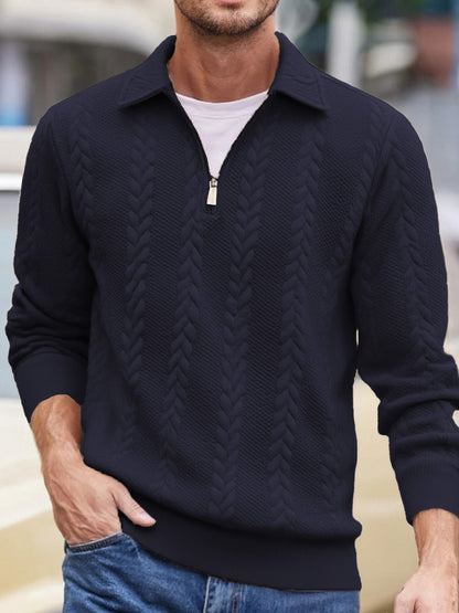 Mens Half Zip Jacquard Polo Shirt