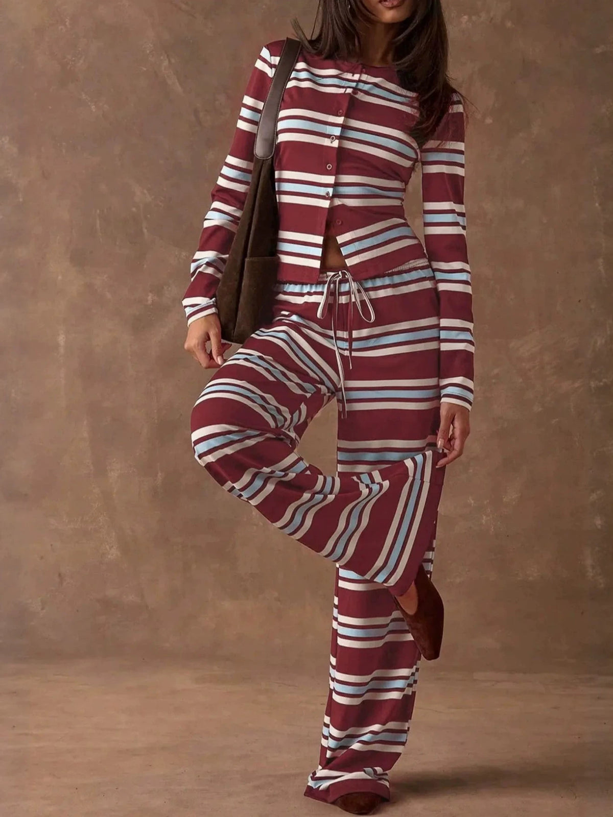 Retro Striped Pajama Set for Women