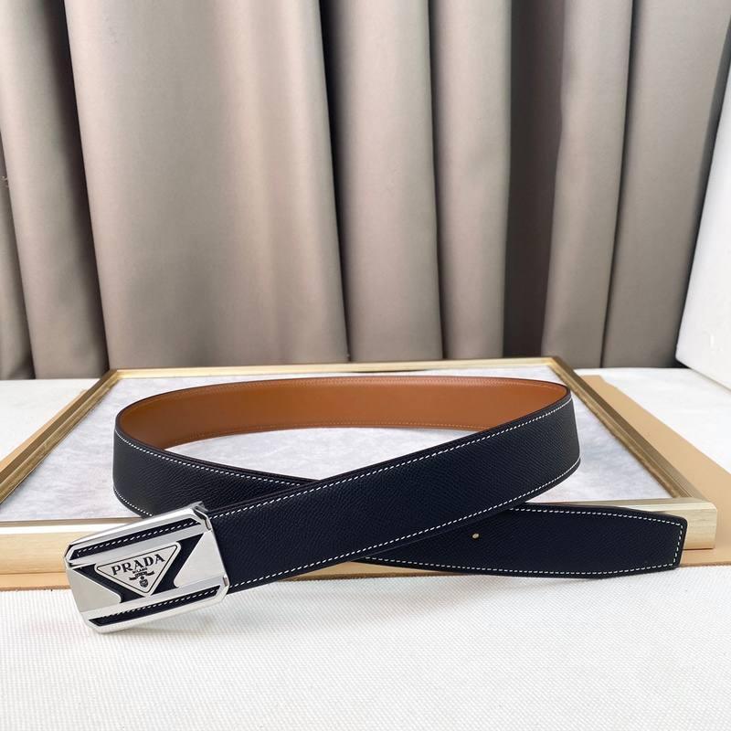 Prada Leather Belt Brushed Silver Buckle &