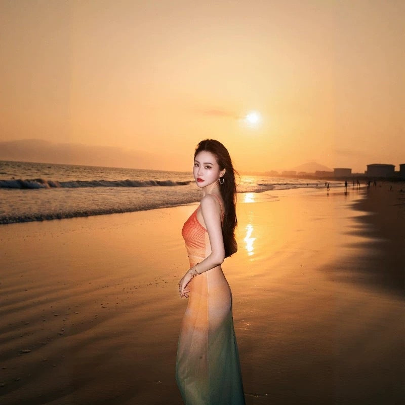 Patchwork Beach Dress with Slimming Long Design