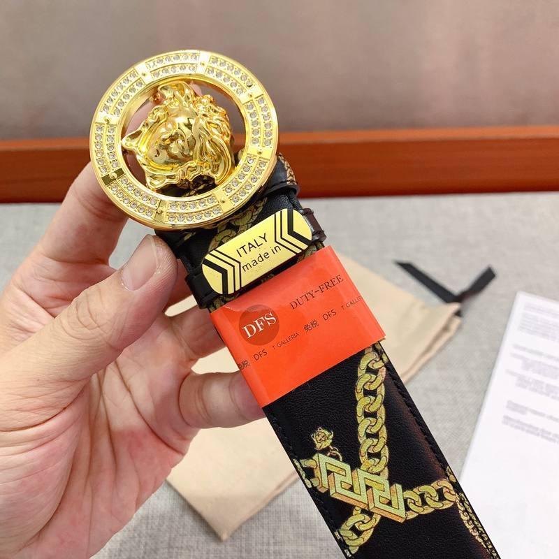 Versace Black Leather Vitello Belt Gold Medallion Buckle