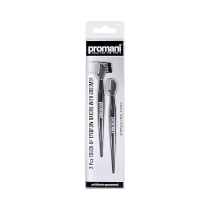 Promani PR-932 Eyebrow Razor Set with Comb &amp; Brush Cap, 2-Pack
