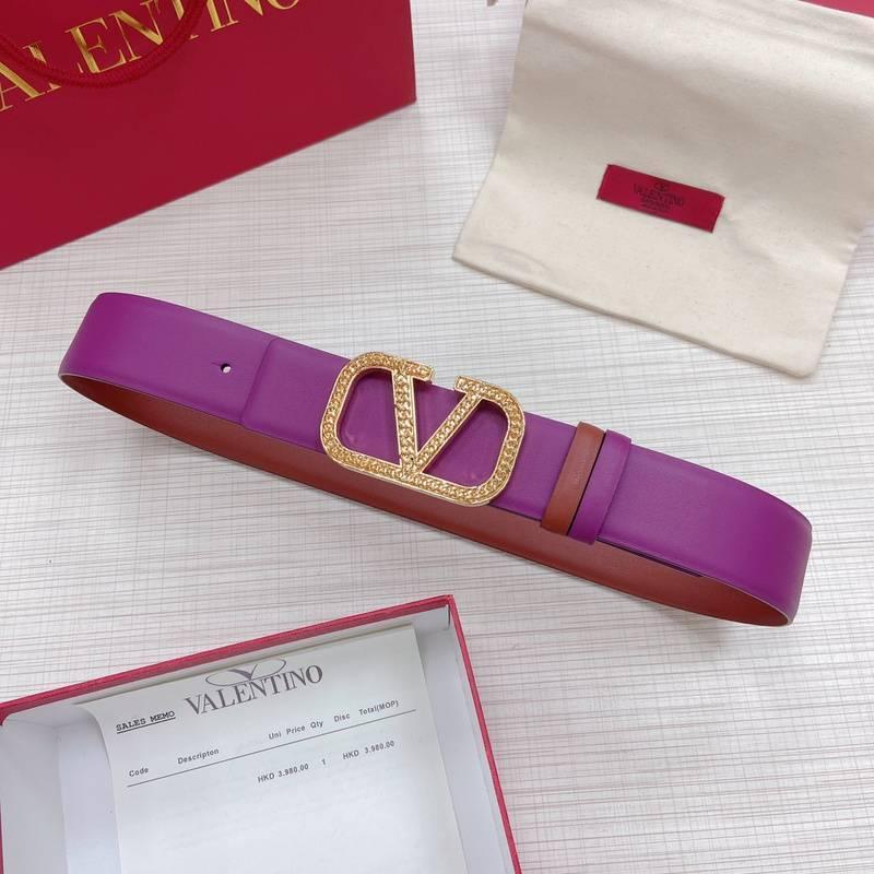 Valentino V logo Hammered Buckle Reversible Wide Signature Belt &