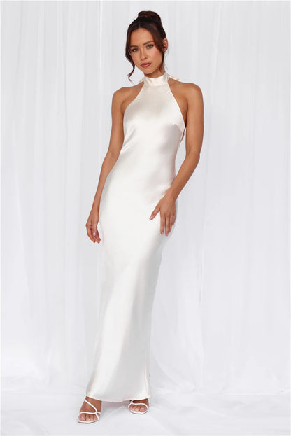 Halter Neck Satin Long Dress for Women