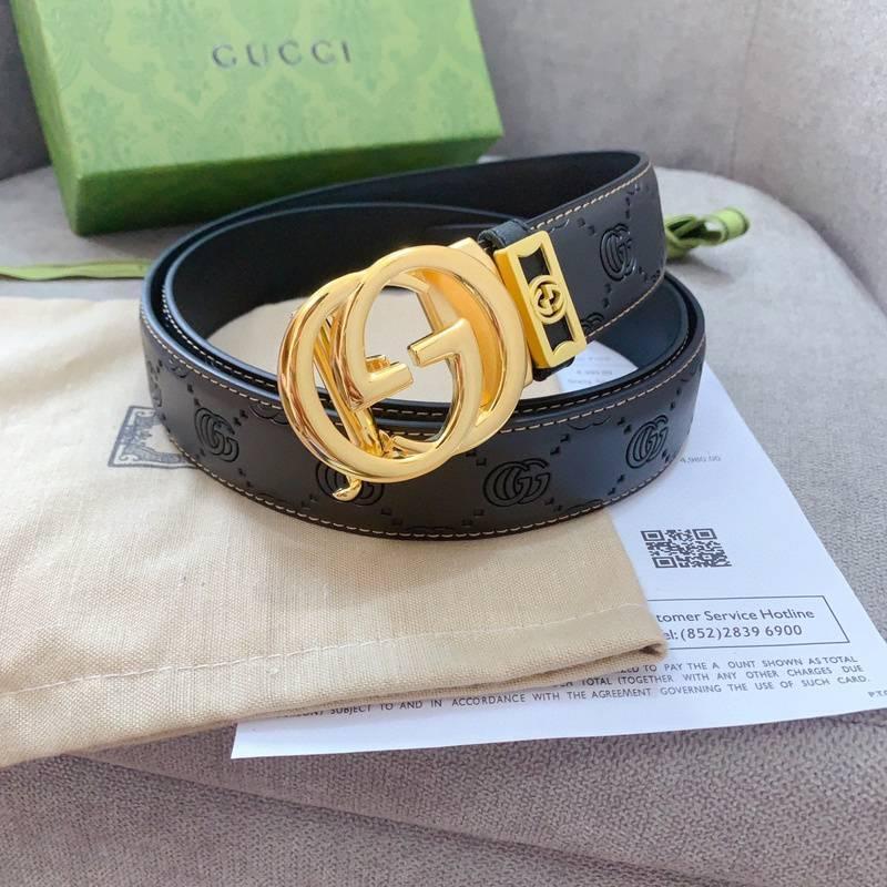 GUCCI Embellished coated-canvas and leather belt &