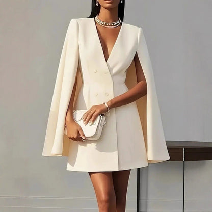 Double-Breasted Shawl Cape Dress
