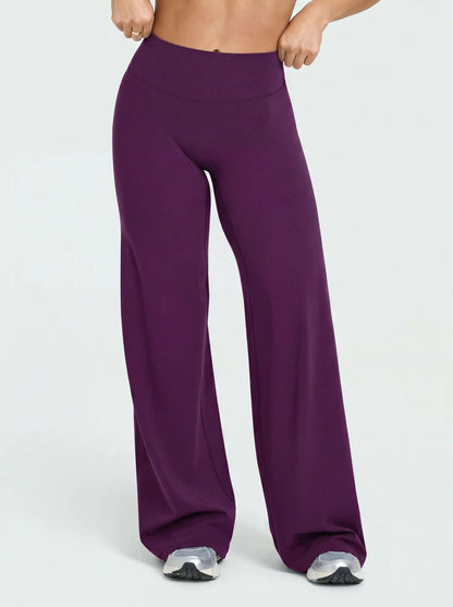 Womens High Waist Flared Yoga Pants Straight Leg Slimming Workout Leggings